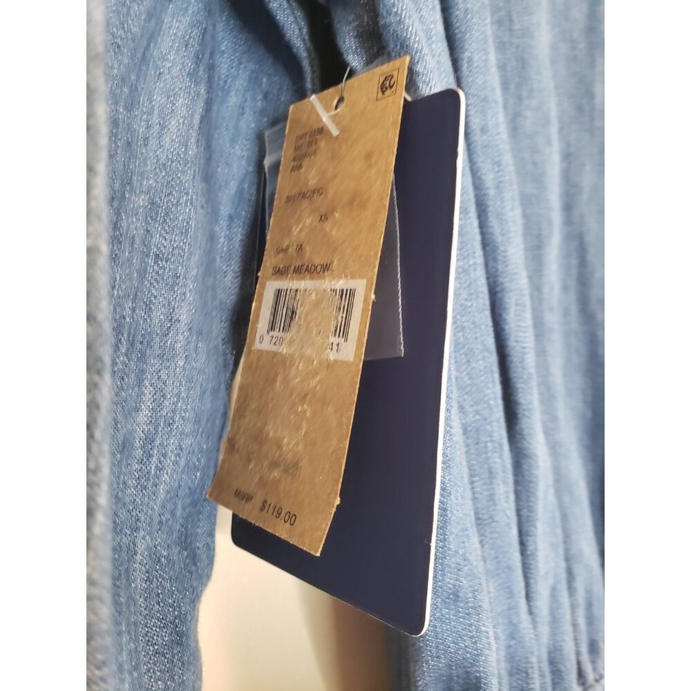 Cremieux Womens XS Ann Denim Dress Blue Waist Tie Sage Meadow Cotton $119 NWT - Picture 8 of 8